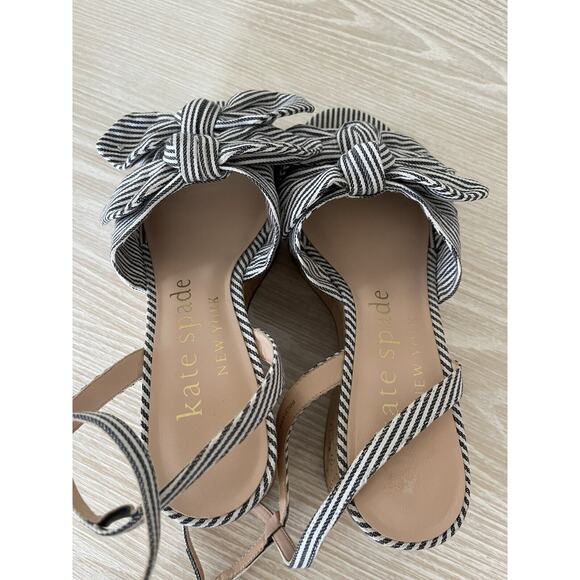 Kate Spade Julep Canvas & Cork Platform Wedge Sandal Blue Stripe Ankle Strap 8.5 - Picture 3 of 8